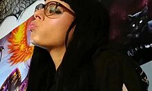 Hungarian goth teen gives ASMR kisses with glasses