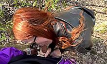 Wild Encounter: Ginger Beauty Gives Extreme Public Blowjob In The Woods