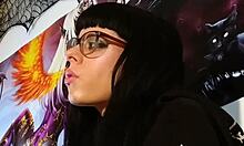 Hungarian goth teen gives ASMR kisses with glasses