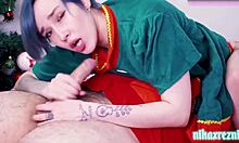Naughty Elf Gives Blowjob and 69 with Monster Cock!
