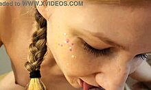 Cute petite 18+ babe jerks off huge dick with feet, sucks and licks in pov blowjob at home