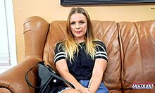 Skinny brunette stella masturbates and sucks hard big boner to eat cum