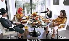 Horny stepfamily feels intense passion in orgy on dinner table