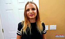 Skinny brunette stella masturbates and sucks hard big boner to eat cum