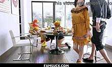 Horny stepfamily feels intense passion in orgy on dinner table