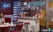 Ebony lesbian teen 18+ alexis tae eating a blonde milf waitress juicy pussy