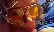 Cheating blonde whore sucks cock and takes facial out in public midday