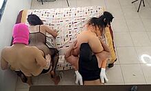 do two couples fuck in a crazy sexual orgy where the brunette fucks intensely and the white girl cheats