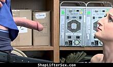 guard punishes teen shoplifter with rough office doggystyle and riding