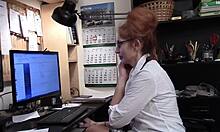 Julia chats about her big natural tits while masturbating at the office