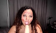 Bbw Colored Girl In Lingerie Using Dildo After Writing Words On Face