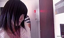 Petite japanese virgin sucks old guy in toilet!