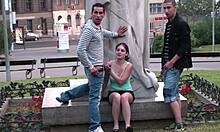 Public Sex Threesome in City Center with Young Cute Teen!