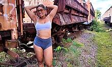 fucking tight ass outdoors with monster cock and big clit!