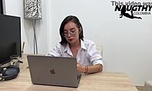 Secretary Teases Pussy While Texting Girlfriend