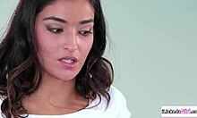 Student removes clothes before licking teacher's pussy