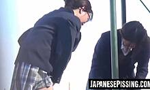 cute japanese girl pees hard after drinking
