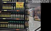 Filming hot blonde in market, spying