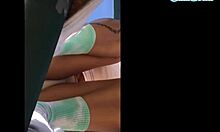 Sexy ebony amateur almost busted masturbating in public park