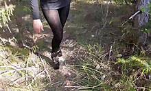 High heels click through forest paths in nature walk