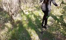 High heels click through forest paths in nature walk
