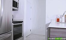 the horny naughty teen bounces her twat on top in a wild ride