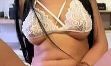 backstage session with busty latina lingerie model - vertical pov