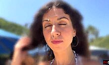 hottie sucks my dick on a public beach and walks along the shore with cum on her face - cumwalk