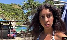 hottie sucks my dick on a public beach and walks along the shore with cum on her face - cumwalk