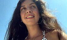 hottie sucks my dick on a public beach and walks along the shore with cum on her face - cumwalk