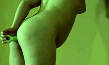 Anal masturbation in the garage brunette fingering hairy pussy and with dildo fucks juicy ass