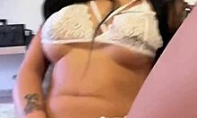 backstage session with busty latina lingerie model - vertical pov