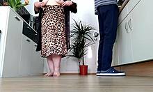 doggystyle in the kitchen with this curvy milf and her natural tits