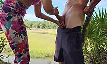 hot skinny blonde, jerk off that dick in the woods! bikers are watching?