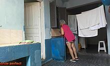 The mature maid catches her boss masturbating and seduces him.