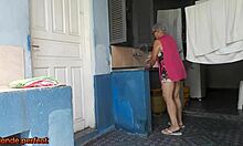 The mature maid catches her boss masturbating and seduces him.