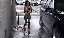 Chloe 18 Fingers Her Shaved Pussy At Car Wash