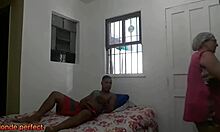 The mature maid catches her boss masturbating and seduces him.