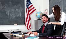 Uniformed teen receives detailed facial