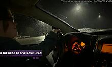 Eighteen-year-old teen eagerly sucks dick in public parking lot