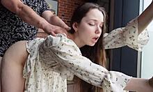 Stepsister gets rough fucked on the floor 😈. Handjob and blowjob lead to creampie in pov.