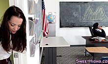 Uniformed teen receives detailed facial