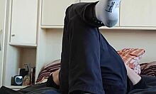 My White Sneaker Socks On Chubby European German Woman Showing Sexy Toes In Homemade Fetish