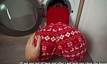 What did the step son get when his mom got stuck in the washing machine?