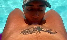 lucky stranger giving sex massage and applying suntan lotion to latina slut in hotel pool cute skinny babe gets her pussy and natural tits fingered