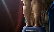 Stepmom relaxes while alone at home