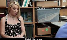 Hot blonde thief caught and fucked in garage