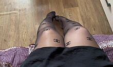 horny milf stepmom in sexy pantyhose masturbates with wet pussy and orgasm... oh wait, i mean, she touches herself