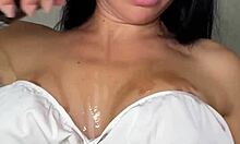Oiled up titfuck with big slutty tits and messy cumshot!