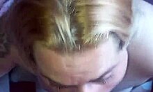 Blonde tattooed slut deepthroats black cock swallows massive cum mouthful